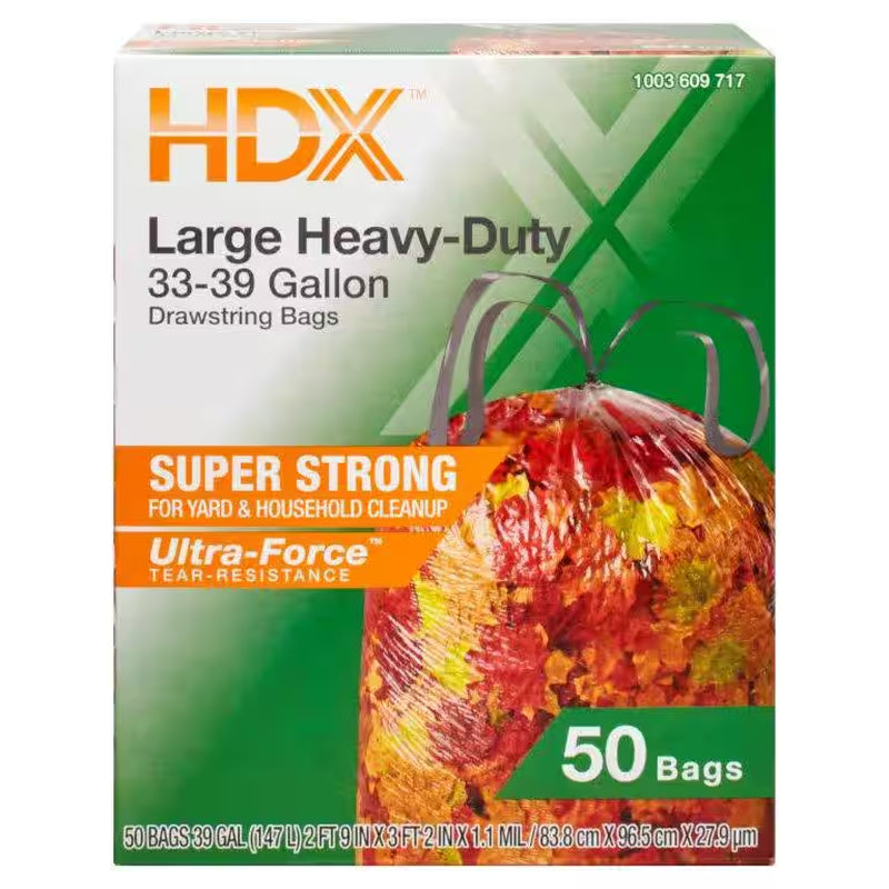 39 Gallon Clear Flex Drawstring Outdoor Trash Bags (50-Count)