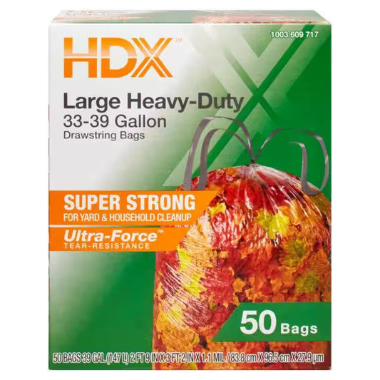 39 Gallon Clear Flex Drawstring Outdoor Trash Bags (50-Count)