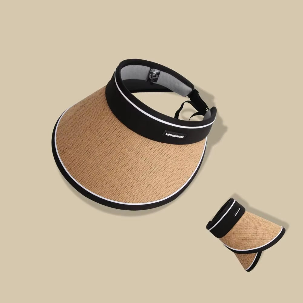 Summer Empty Top Suncap Portable Foldable Magic Tape Roll-Up Beach Hat Wide Brim Women Sun Hat Fashion Casual Straw Cap Visors