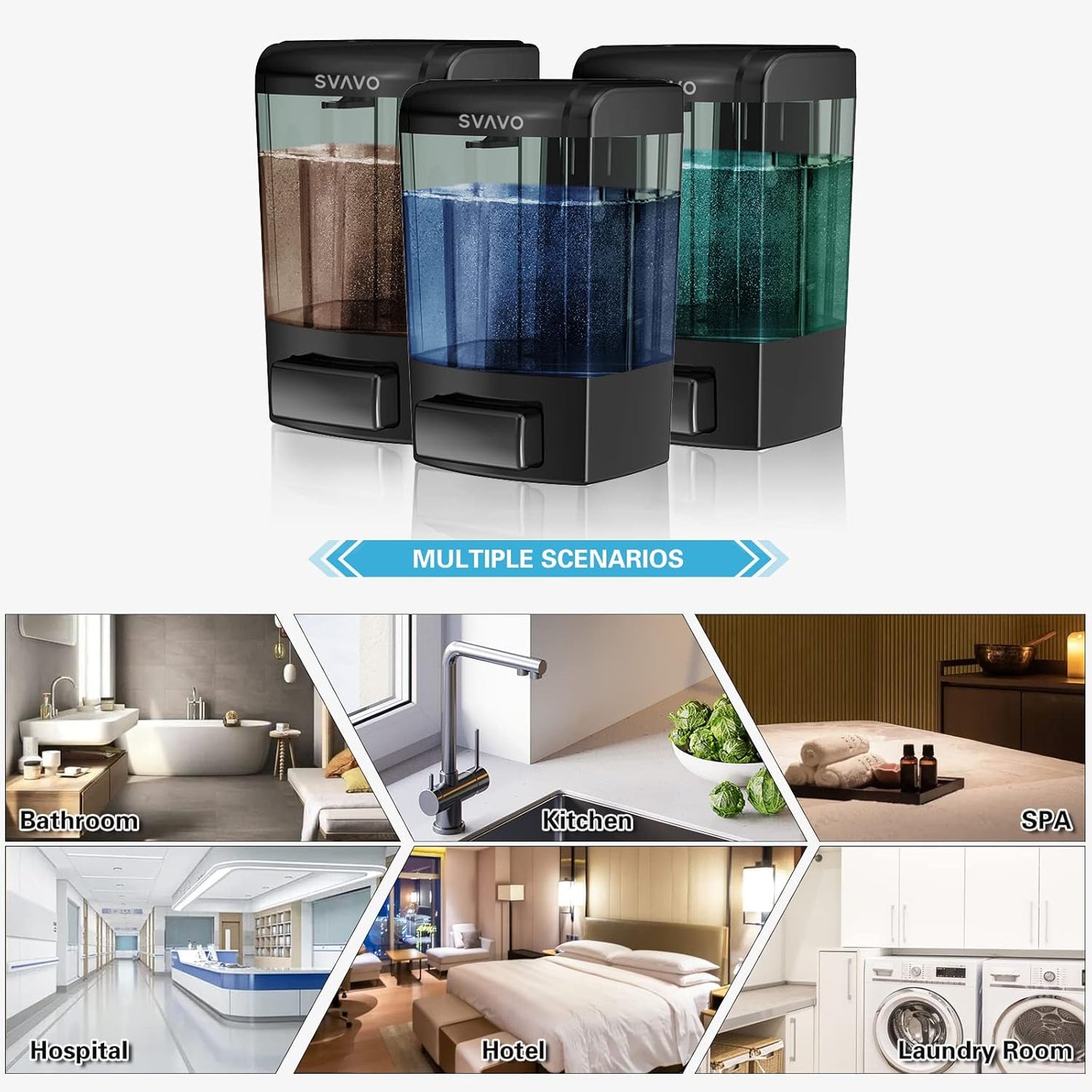 Wall Mounted Soap Dispenser Kitchen Bathroom Manual Soap Dispenser Refillable Hand Soap Pump for Liquid Contianers Shampoo Gel Chamber for Household Commerical 23.7 Fl.Oz (700Ml), Black