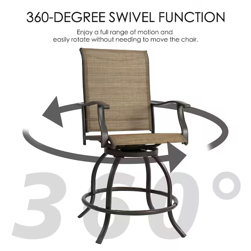 Patio Chairs Set of 2 Brown/Powder Coated Steel Frame Swivel Bar Stool Chair with Beige Woven Seat