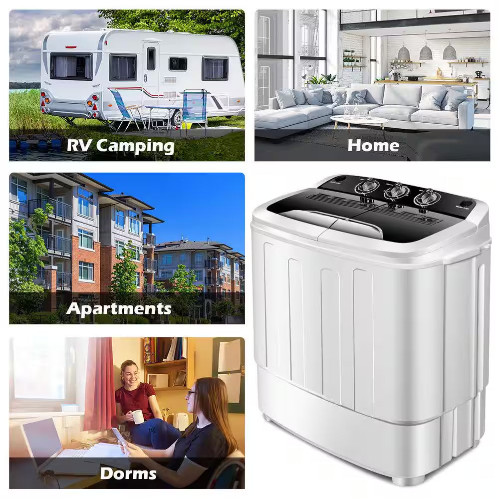 Timer Compact Mini Twin Tub 8 Lbs. Washing Machine Washer Spinner