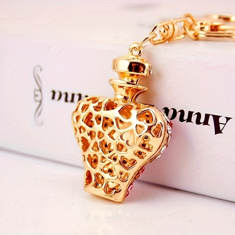 1pc Rhinestone Perfume Bottle Keychain Cute Alloy Key Chain Ring Bag Backpack Charm Car Key Pendant Women Daily Use Gift