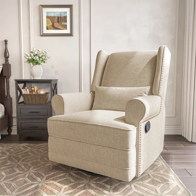 34" Wide Swivel Rocking Nursery Recliner Comfortable Upholstered Glider