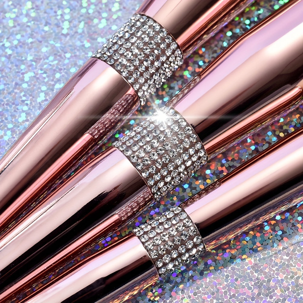 12/14pcs Luxe Makeup Brush Set with Glitter Handles - Includes Blush, Eyeshadow, Foundation Brushes & More - Nylon Bristles for All Skin Types - Fragrance-Free