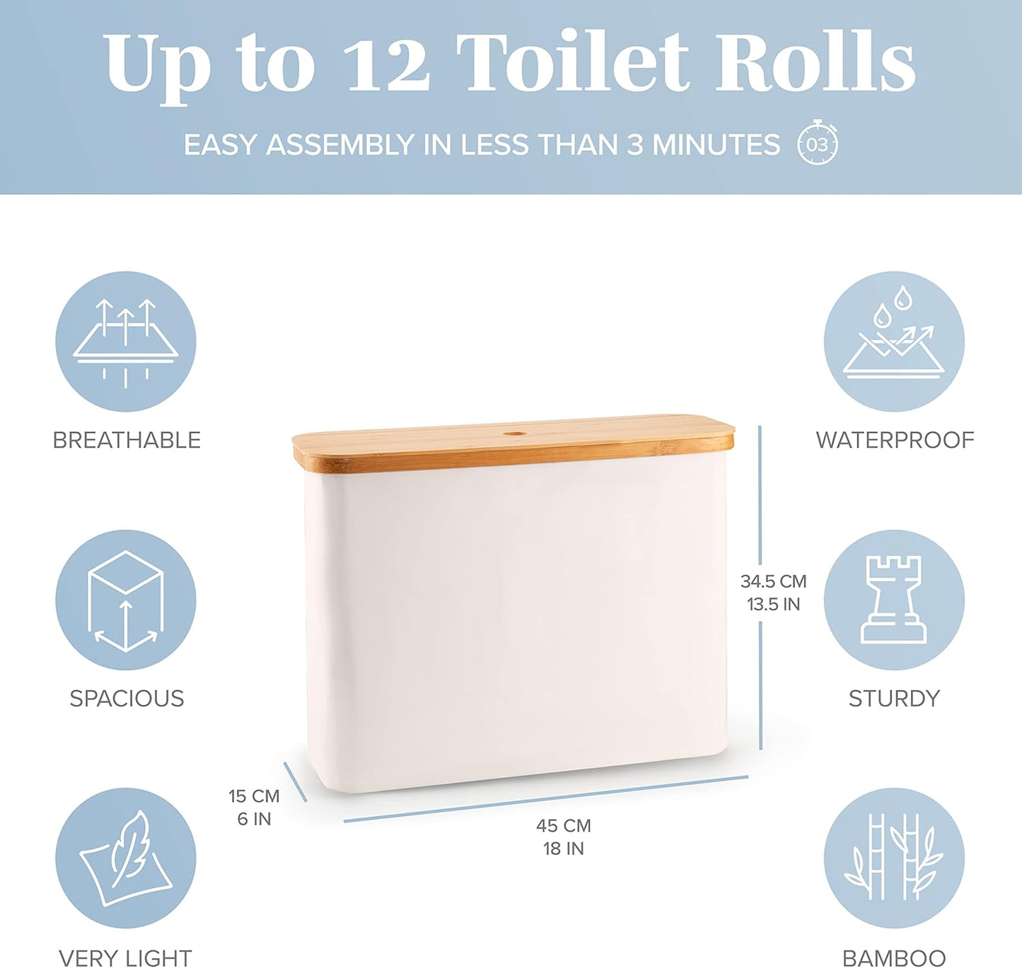 Toilet Paper Storage for 12 Rolls, Stackable & Foldable - the Ultimate Bathroom Organizer - Waterproof Basket with Bamboo Lid - Elegant Toilet Paper Storage Holder, Beige