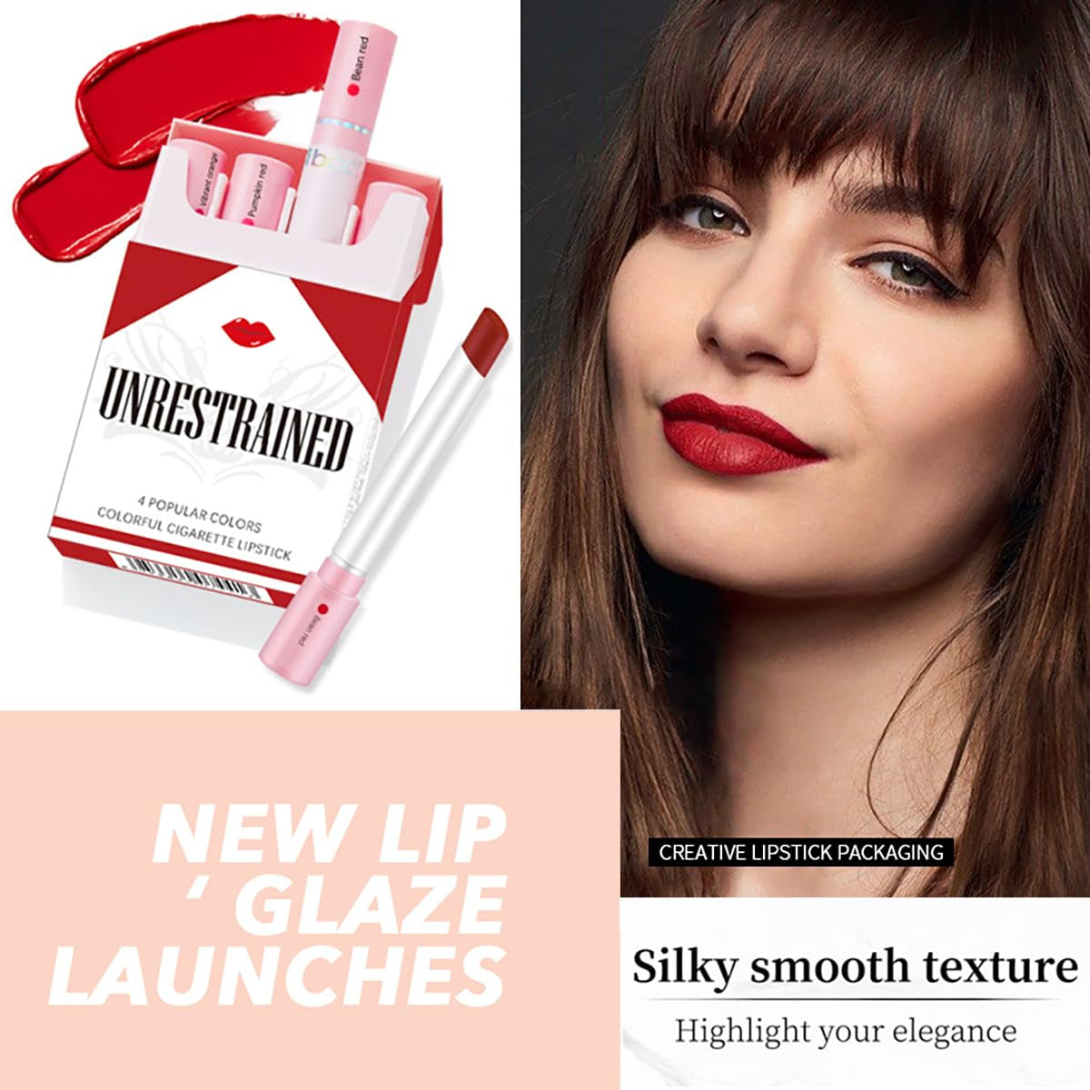 4 Colors Tube Lipstick, Little Lipstick Set, Labiales Mate Velvet Lipstick Moisturizer & Smooth, Red Lip Stain Long Lasting 24 Hours Waterproof Lip Tinet