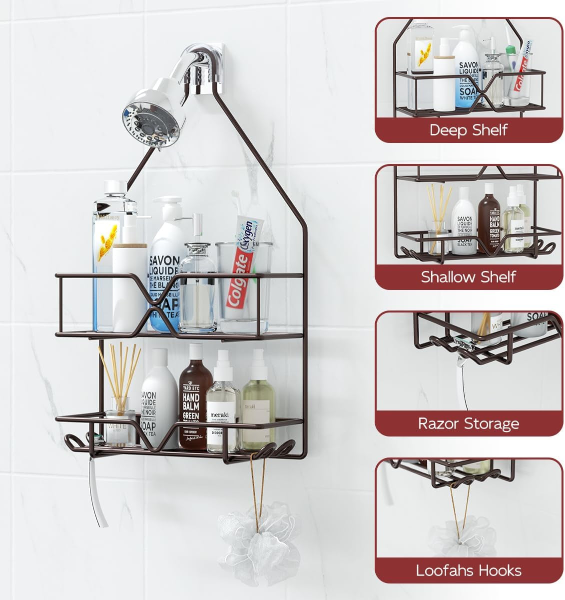 Treelen Shower Caddy over Shower Head Hanging Bathroom Caddy for Shower Organize