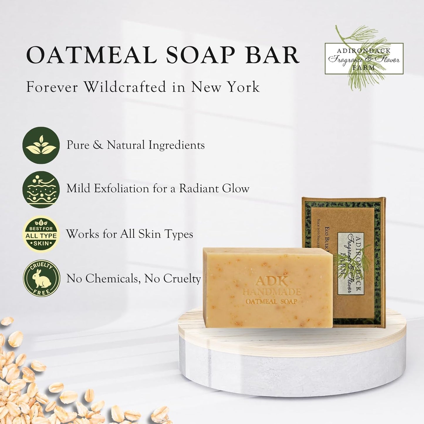 ADK Natural Oatmeal Soap Bar 16 Oz., Handmade Vegan Olive Oil Body Soap for Dry and Sensitive Skin, Moisturising for Men, Women & Babies, Produced in the USA