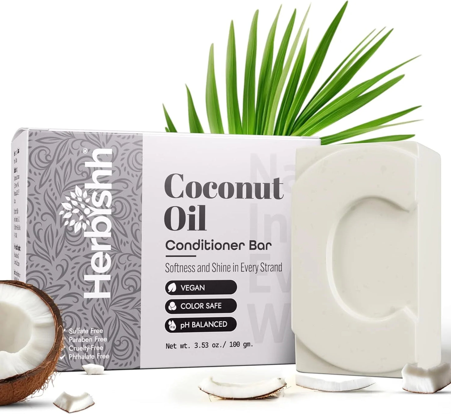 Coconut Oil Conditioner Bar, Deep Moisturizing Solid Conditioner Soap for Dry & Curly Hair, Vegan Bar for Women & Men,Restores Damaged Hair for Less Breakage, Sulfate Free, 3.53 Oz