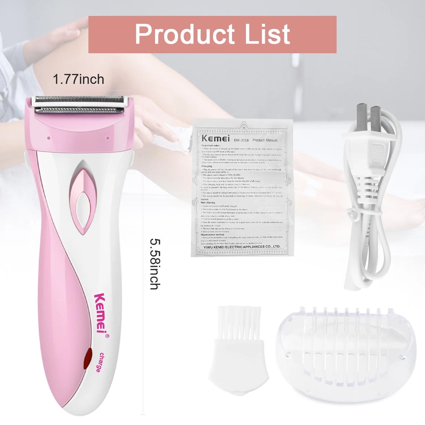 Electric Shavers Womens' Razor Cordless Female Epilator 3 Blade Trimmer