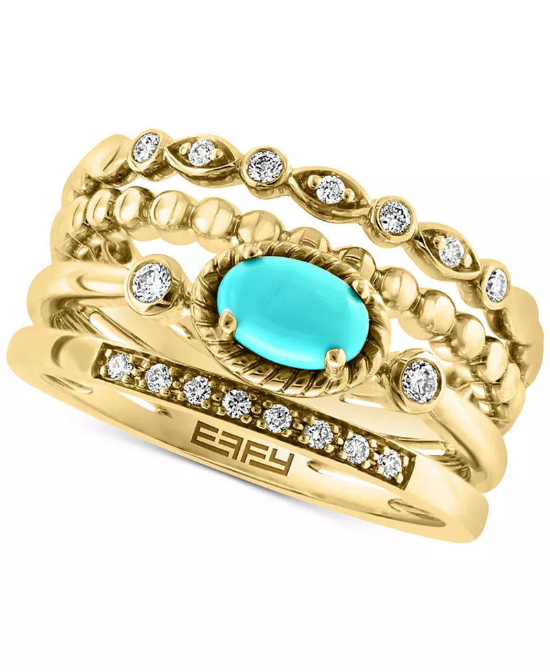 EFFY® Turquoise & Diamond (1/6 Ct. T.W.) Multirow Ring in 14K Gold