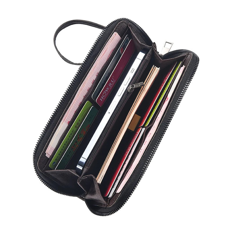 Men'S Long Wallet Vintage Zipper Coin Purses Credit Card Holder Business Clutch Bag Phone Money Purses Porable PU Leather Wallet