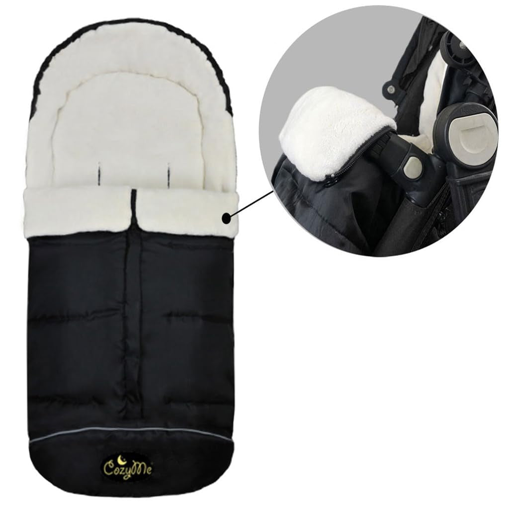 3 in 1 Winter Outdoor Tour Toddler Universal Stroller Sleeping Bag, Waterproof Footmuff, Length/Height/Temperature Adjustable Baby Bunting Bag, Black