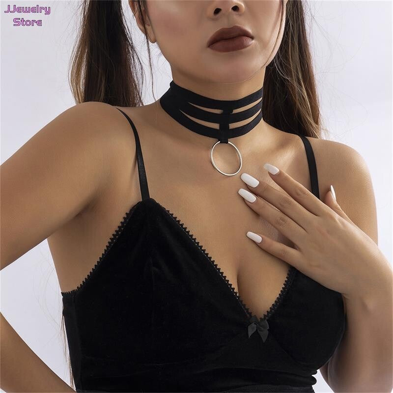 Women'S Fashion Jewelry Black Velvet Velvet Layered Choker Collar Necklace 434