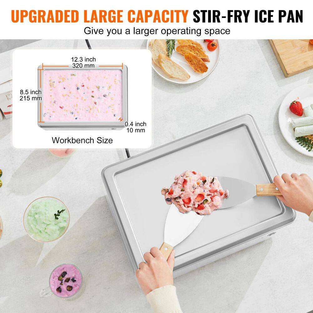 Fried Ice Cream Roll Machine, 12.6 X 8.5In. Stir-Fried Ice Cream Pan, Stainless Steel Rolled Ice Cream Maker, Compressor