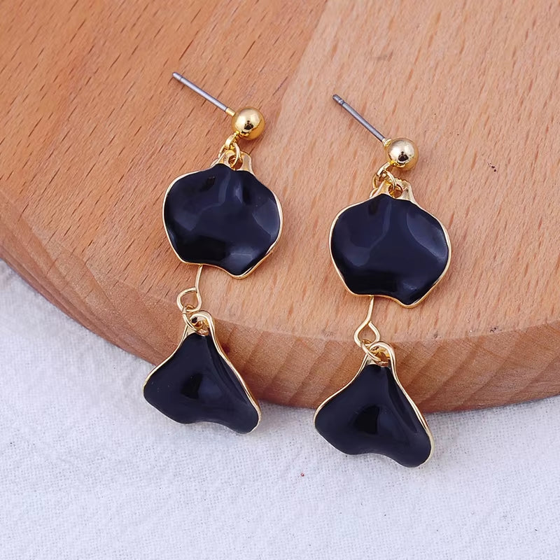 Unique Black&Pink&Green Enamel Petaloid Drop Earrings for Women Gifts Gold Color Fashion Jewelry Accessories Wholesale