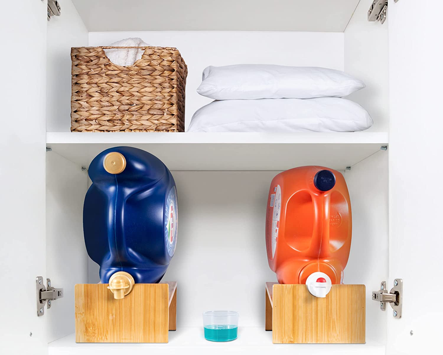 2PK Laundry Detergent Holder,Wooden Laundry Detergent Dispenser for Laundry Room