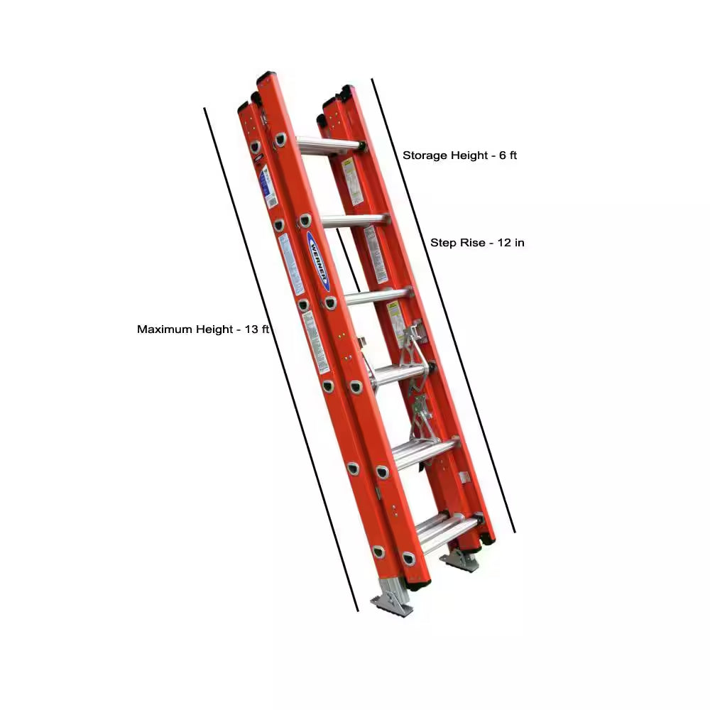 16 Ft. Fiberglass Compact Extension Ladder with 300 Lb. Load Capacity Type IA Duty Rating