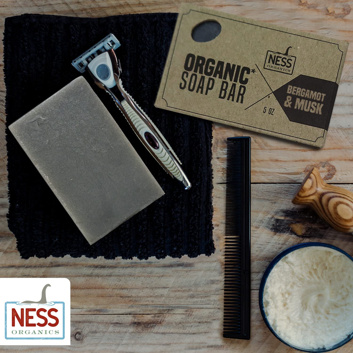 Ness Mens Soap Bar - Bergamot & Musk Scent, All Natural with Organic Ingredients, Mens Bar Soap with Essential Oils, Moisturizing Bar Soap for Men, Handmade in the USA, Cruelty Free, Vegan