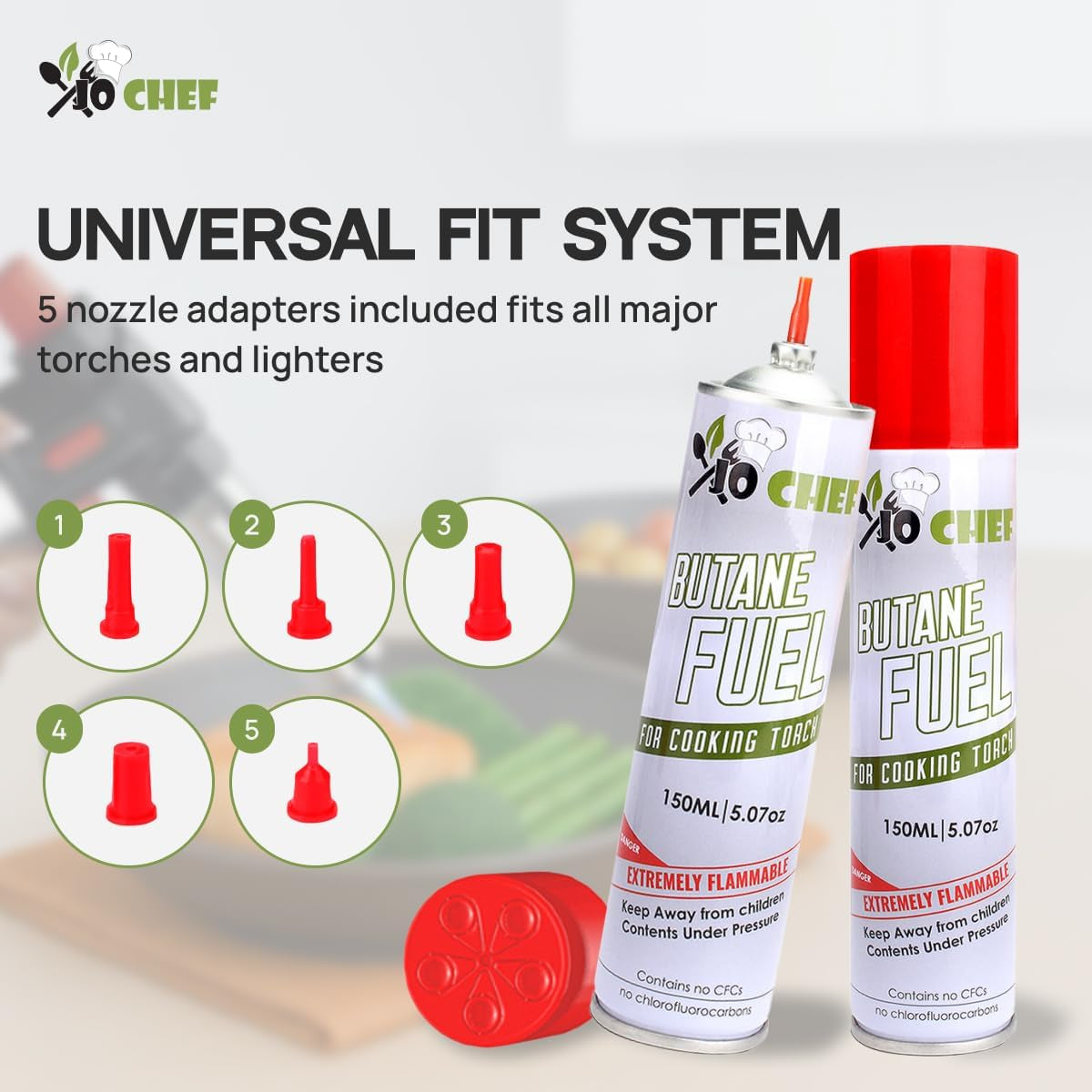 Butane Refill, Butane Torch Fuel Refill, Gas Lighter Fluid Refill Canister, Kitchen Blow Torch Fluid – Universal Tip – (1 Can 5.07Oz)