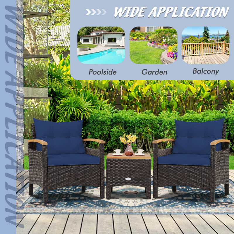 3 Pieces Patio Rattan Furniture Set with Removable Cushions