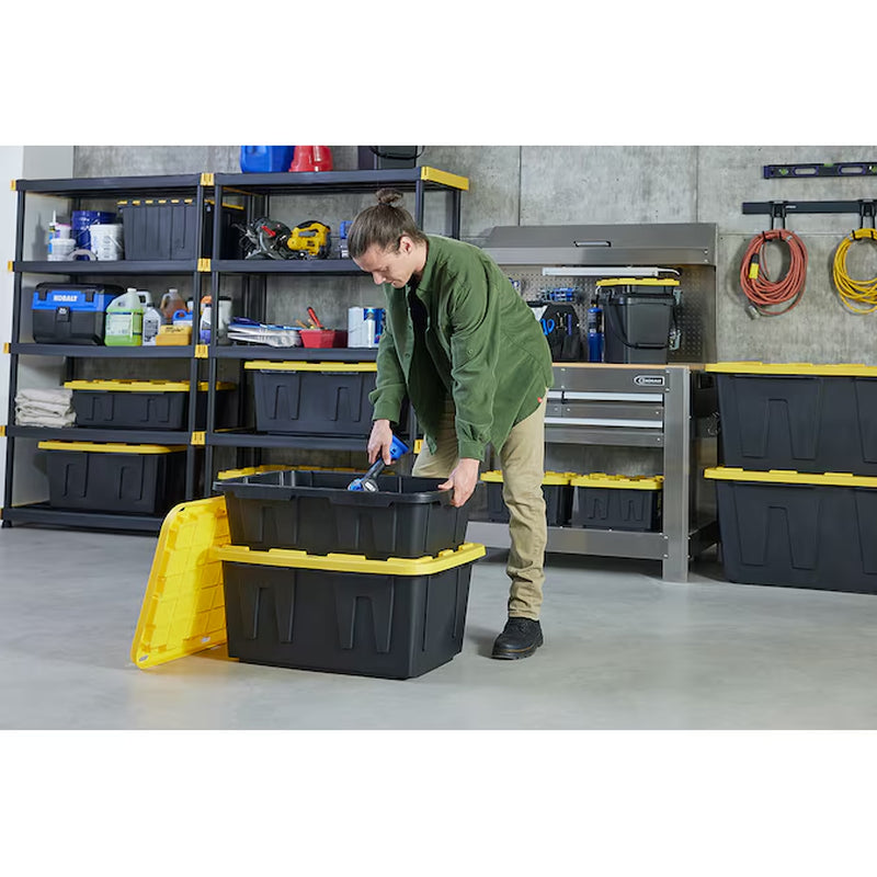 Commander Medium 16 -Gallons ( 64 -Quarts ) Black and Yellow Stackable Tote with Standard Snap Lid