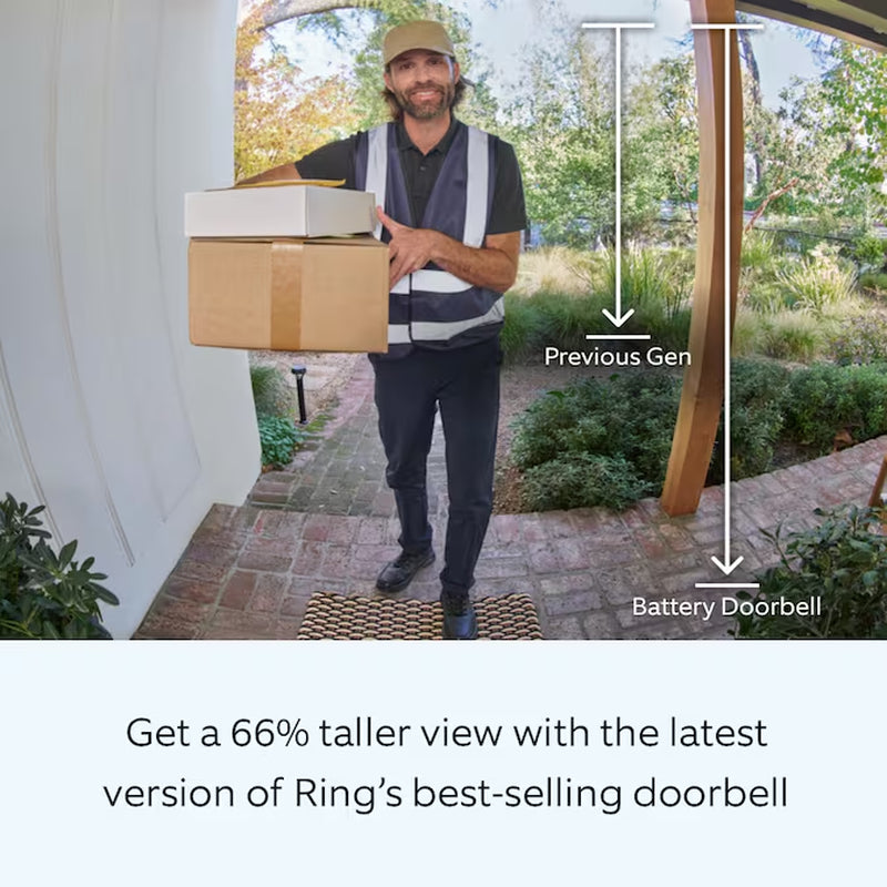 Battery Doorbell with Head-To-Toe HD Video, Live View with Two-Way Talk, and Motion Detection & Alerts, Satin Nickel