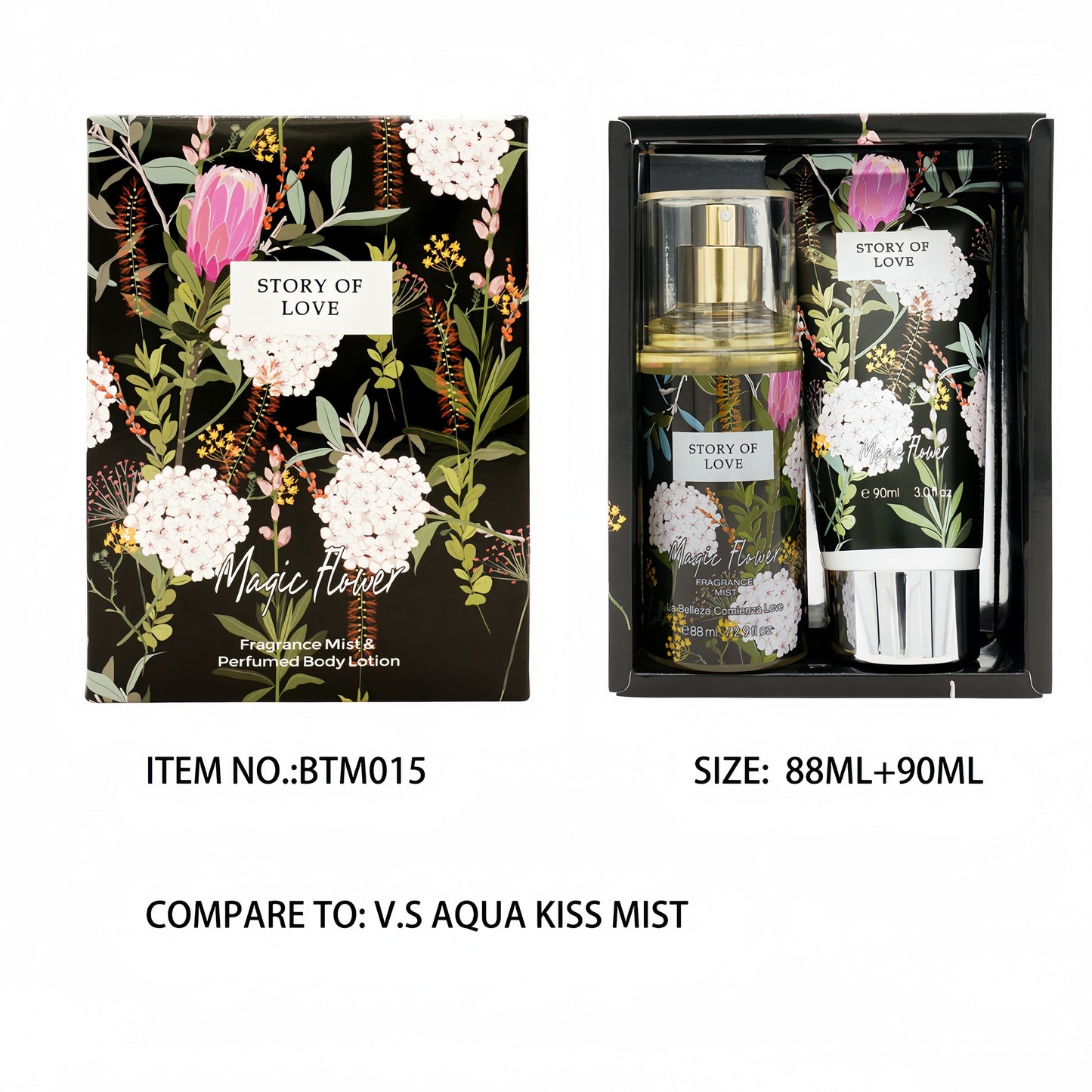 2.98oz Fragrance Mist&3.04oz Perfumed Body Lotion, Floral Notes, A Perfect Gift For Her, Nourishing Moisturizing Gift Set