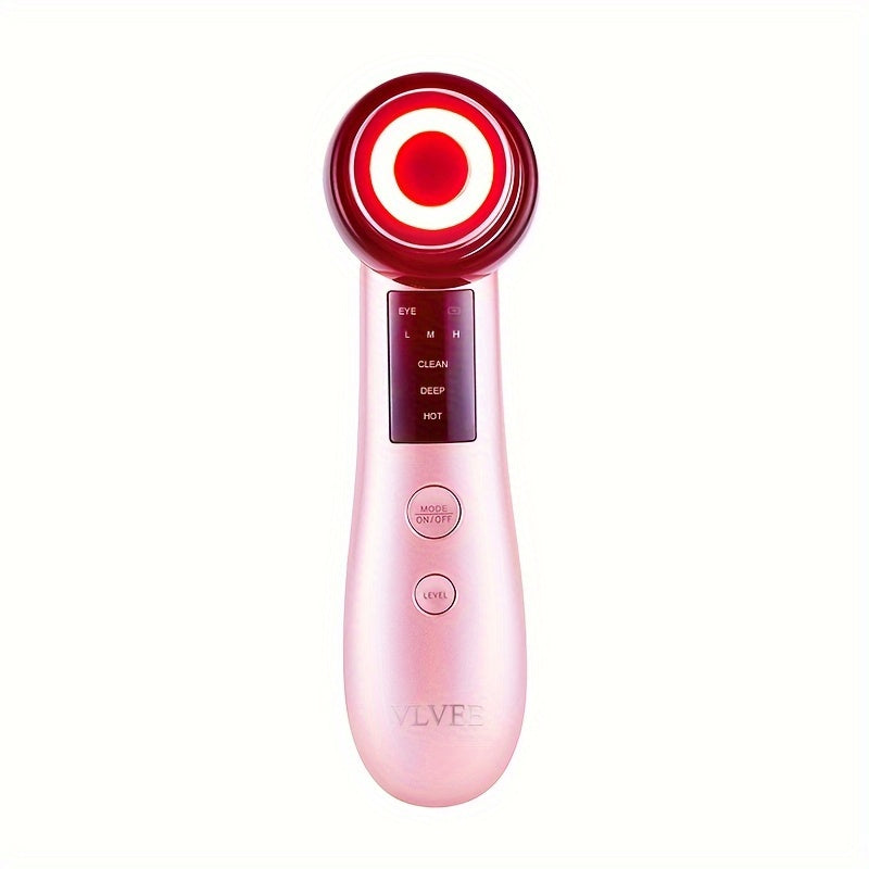 Vlvee Facial Beauty Instrument: Vibrating Massage with Four Color LED Lights - Clean, Deep, Hot, And Eye Care Modes - USB Charged, No Fragrance