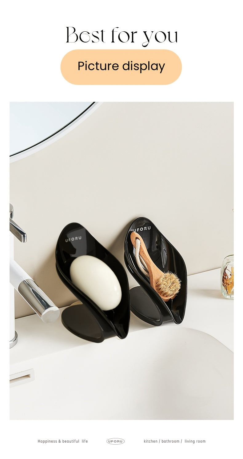 1pc Self Draining Soap Holder, Suction Cup Soap Dish, Shower Soap Bar Holder, Leaf Shape Soap Holder, Soap Dish Dispenser For Shower, Bathroom, Kitchen Sink Frame/art