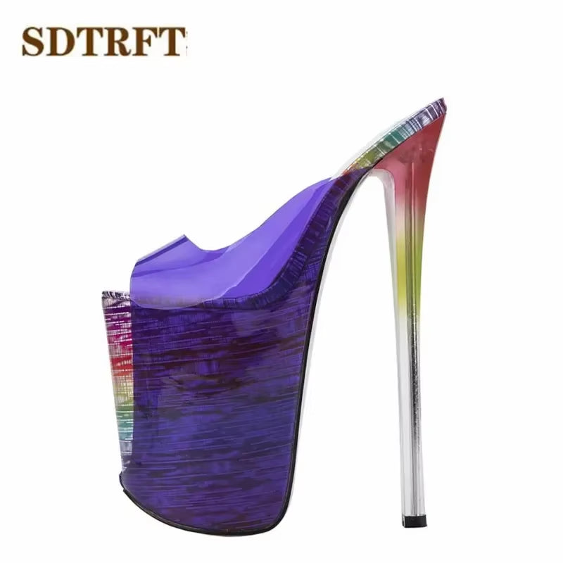 Shoes Woman Shallow Mouth Slipper Peep Toe 22Cm Thin Heels Wedding Pumps Sapato Feminino Transparent Stilettos US14 15 16