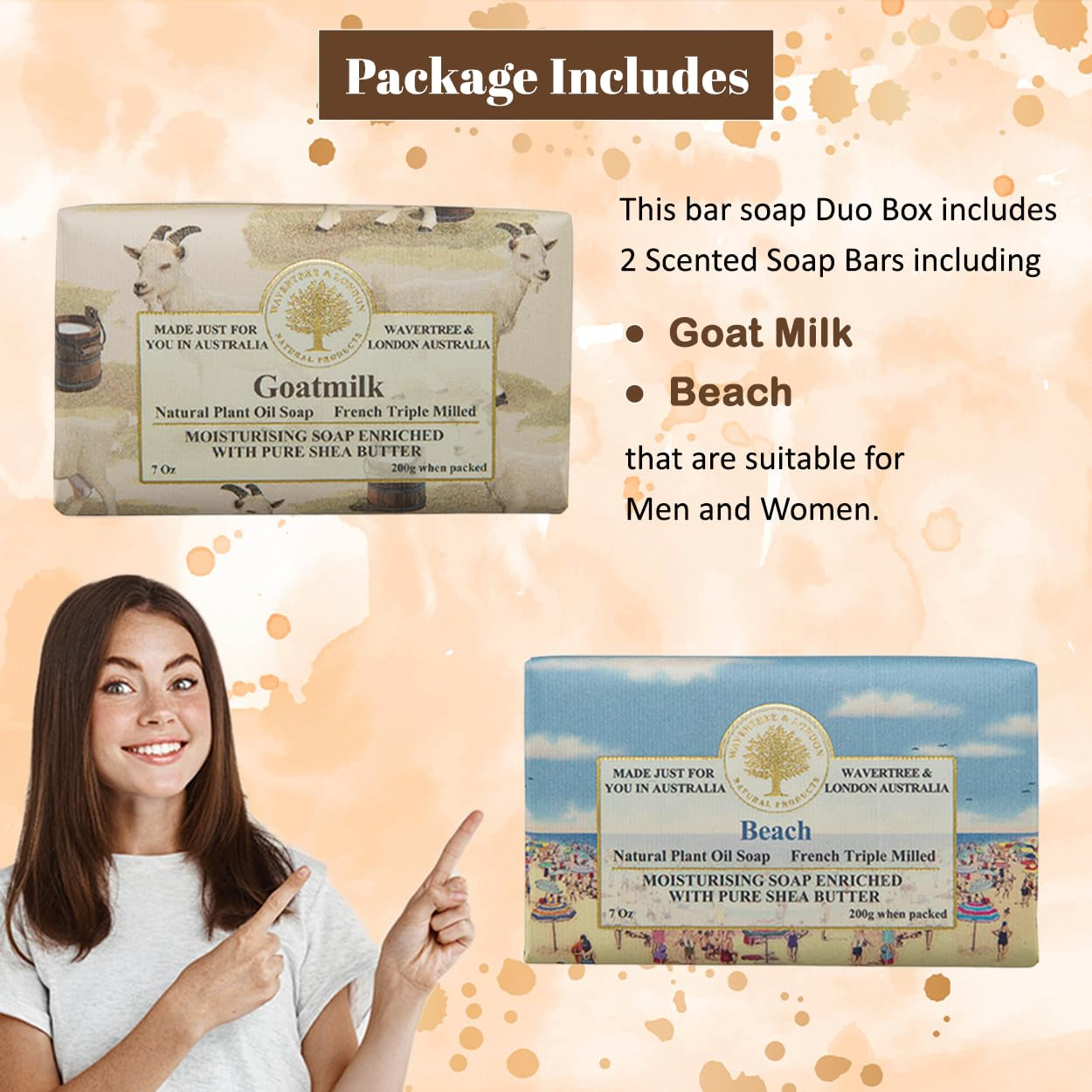 Duo Gift Box (2 Bars) - 7Oz Goats Milk and Beach Scented Moisturizing Triple Milled Natural Soap Bars - Pure Plant Oil Soap Bars for All Skin Types