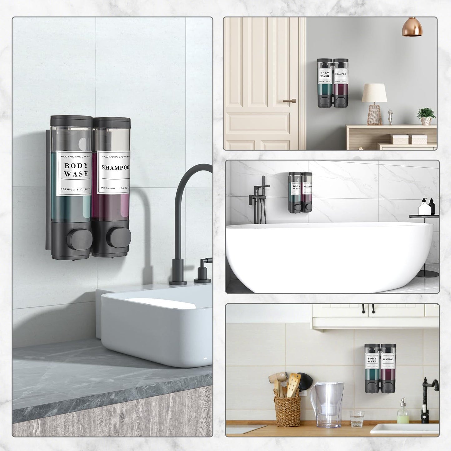 Shampoo and Conditioner Dispenser Bathroom Shower Soap Dispenser Wall Mounted Sh