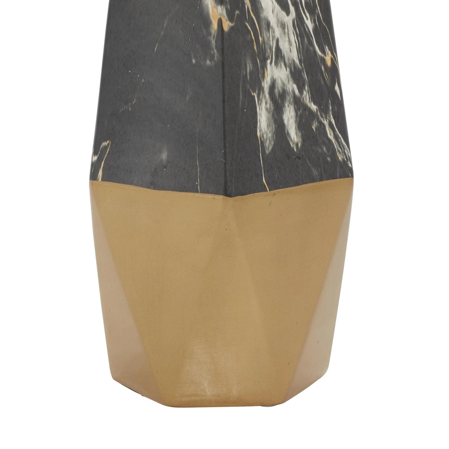 18" Faux Marble Dark Gray Ceramic Vase with Gold Base