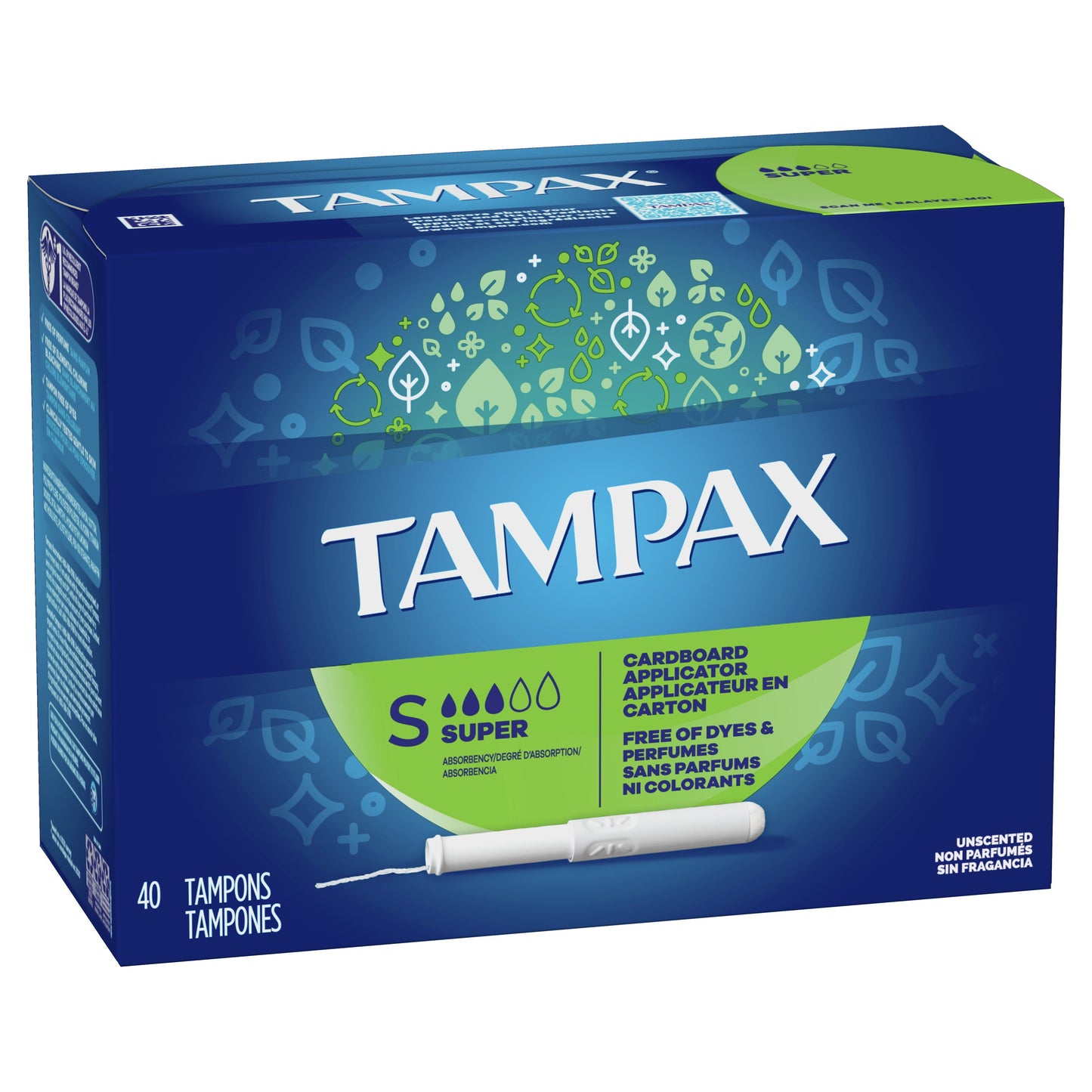 Cardboard Tampons Super Absorbency, Anti-Slip Grip, Leakguard Skirt, Unscented, 40 Count