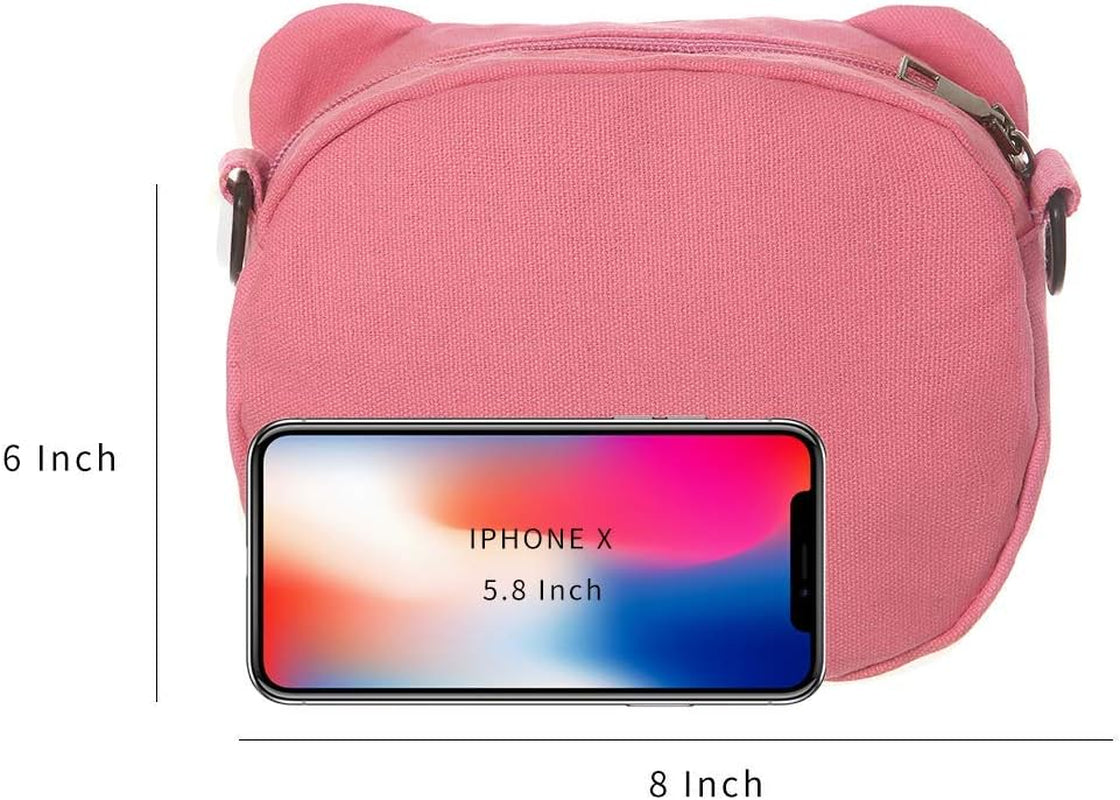 Cute Grils Crossbody Bags Lovely Pig Mini Canvas Shoulder Bags for Little Girls Teens (Rose Pink1)
