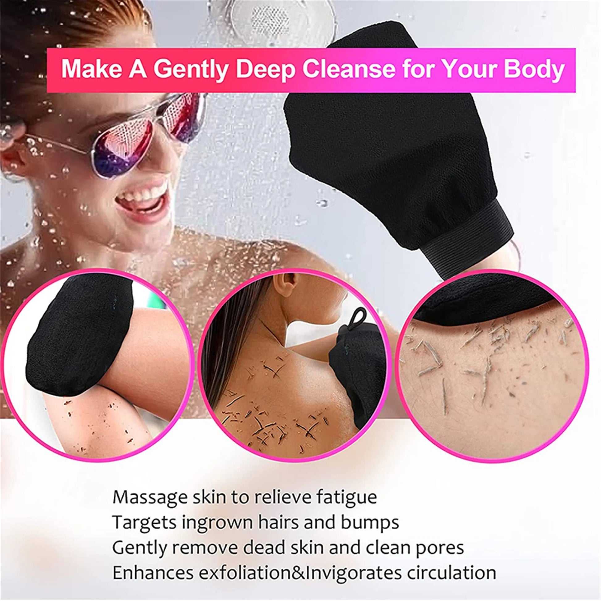 4Pcs Exfoliating Gloves, Shower Scrub Gloves, Deep Body Bath Mitt, Body Scrubber, Blood Circulation, Dead Skin Remover