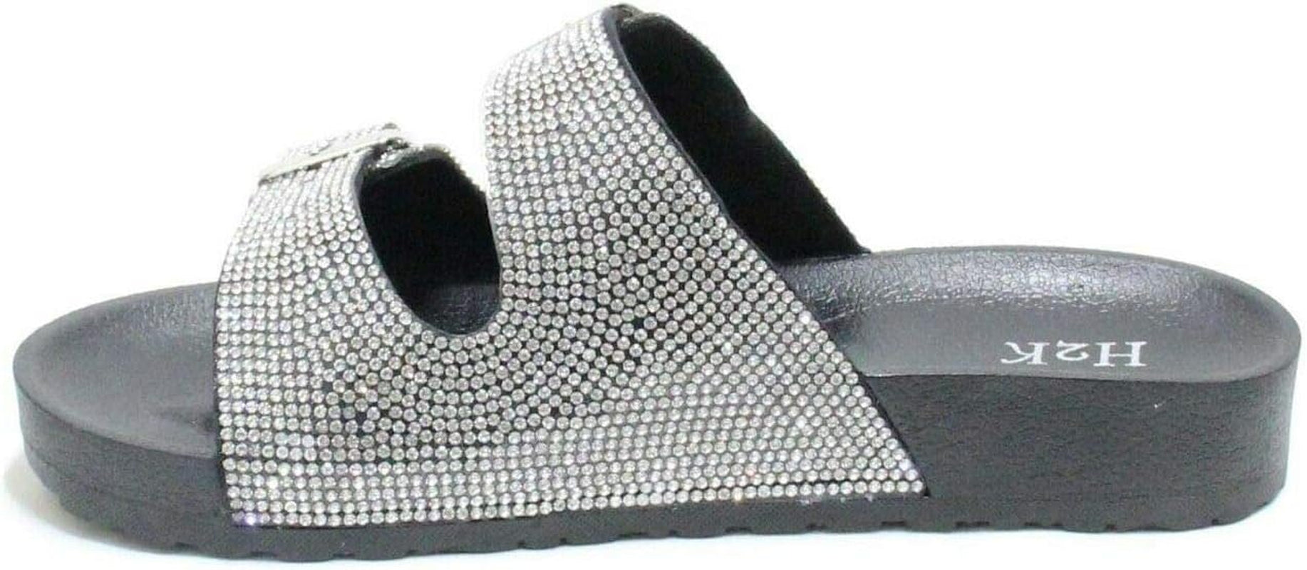Womens Glitter Double Buckle Adjustable Comfort Slip on Slides Sandals Espen