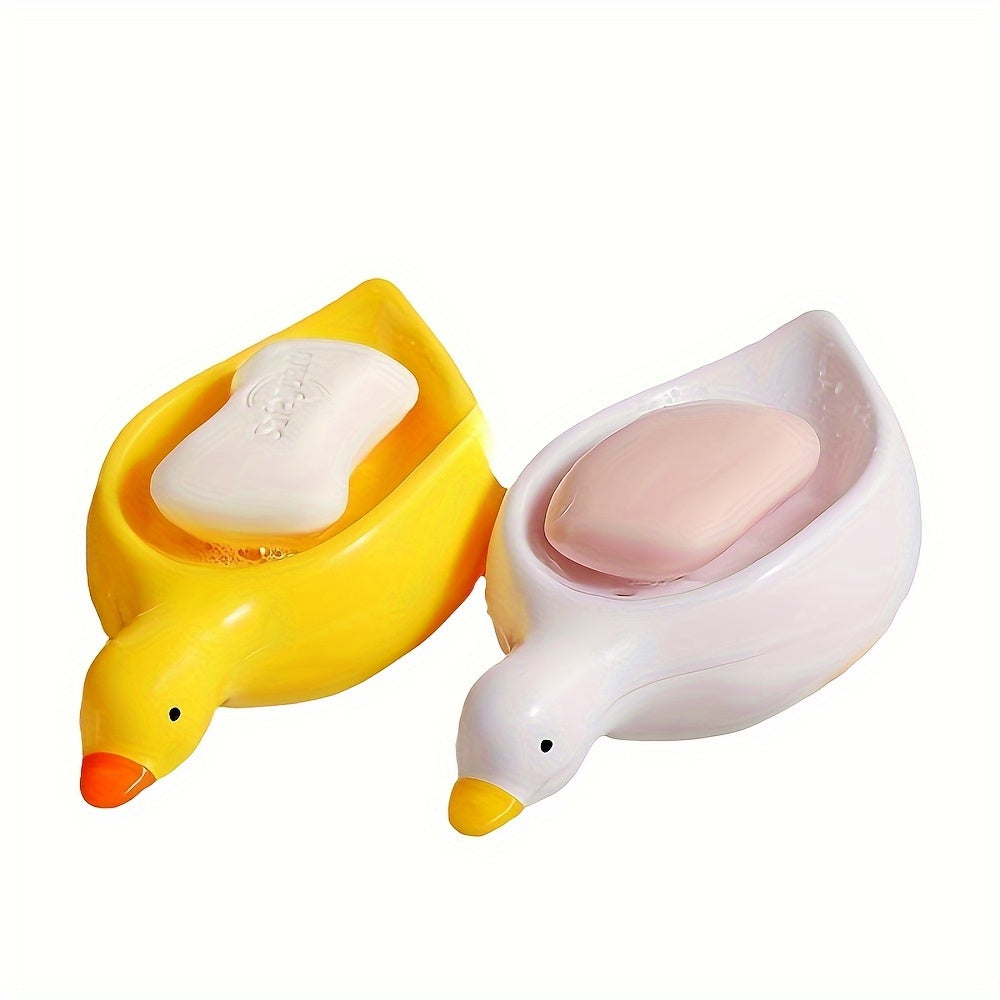 White 1-Pack Adorable Duck-Shaped Soap Dish with Efficient Drainage - Durable Plastic, Easy to Clean, Oval Design for Bathroom & Kitchen Decor, Playful Design | Easyclean Material, Soap Bar Holder