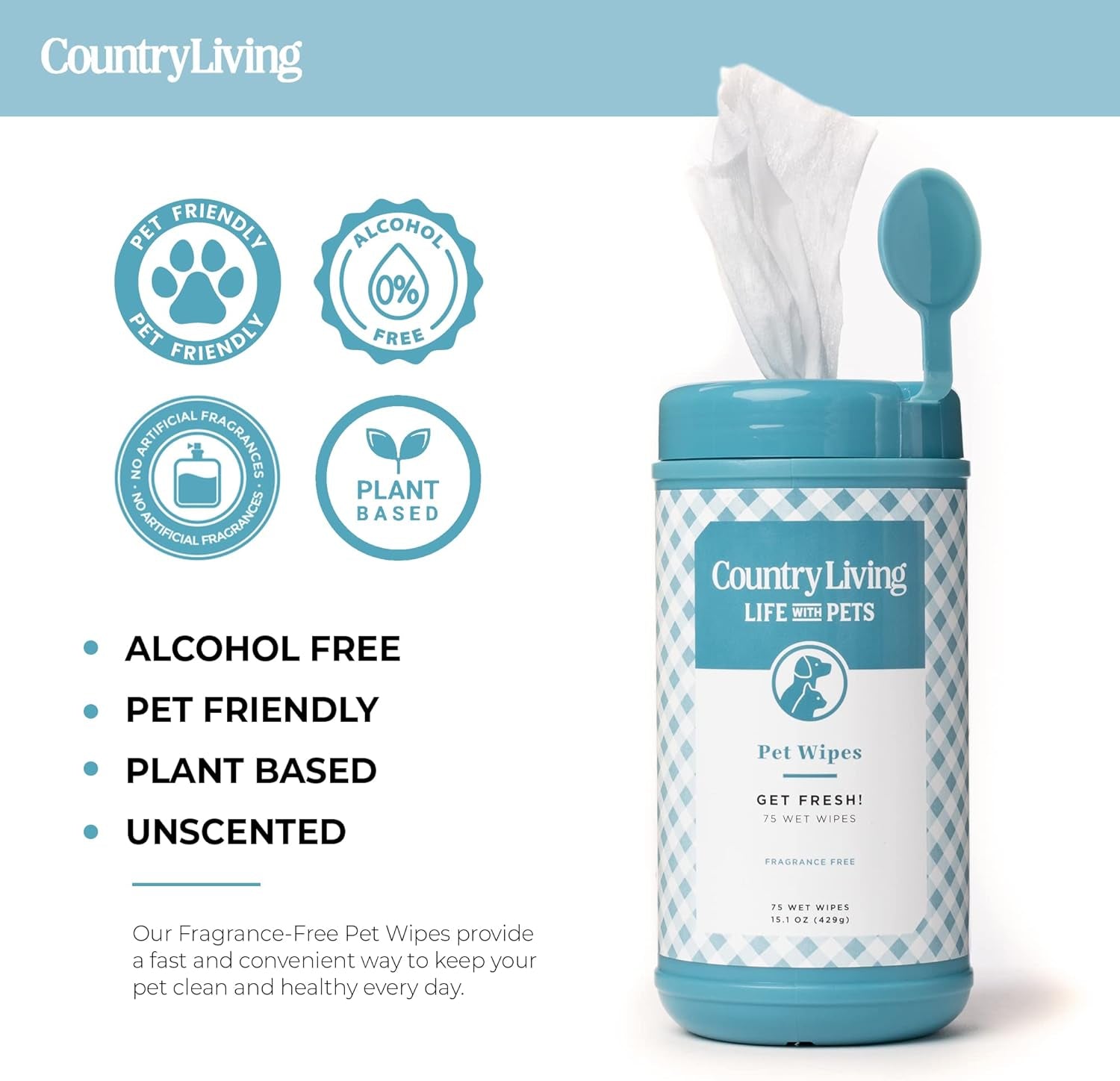 Fragrance-Free Wipes for Dogs, Dog Wipes Cleaning & Pet-Friendly with Plant-Based Formula, 1-Pack (Total of 75 Wipes)