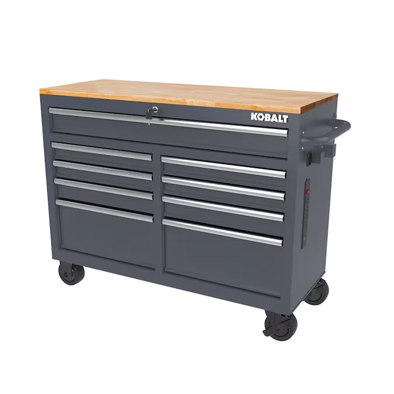 46.1-In L X 37.2-In H 9 -Drawers Rolling Black/Blue Wood Work Bench