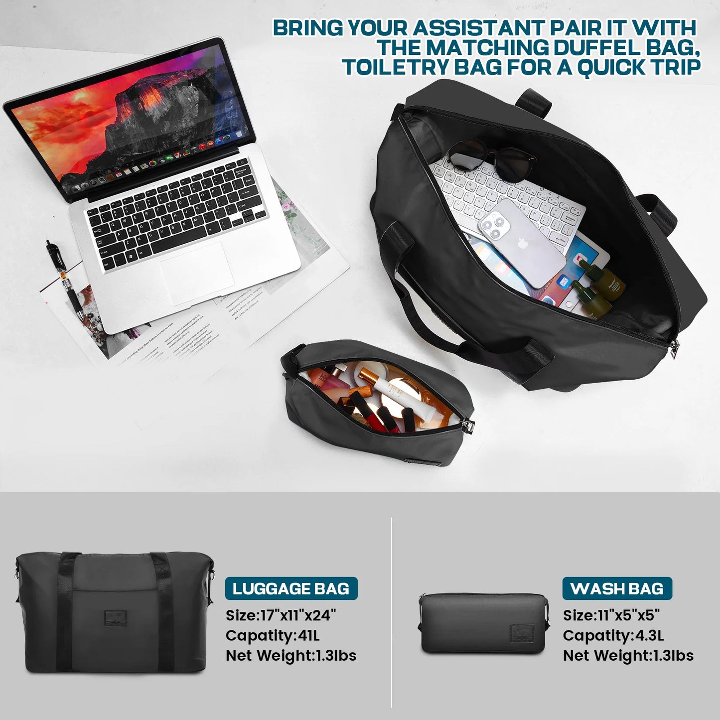 5 Piece Luggage Set Expandable ABS+PC Hardshell Carry on Suitcase with Spinner Wheels & TSA Lock for Men and Women, Rolling Suit Case for Plane, Travel, Business, Black (20/24/28/DB/TB)