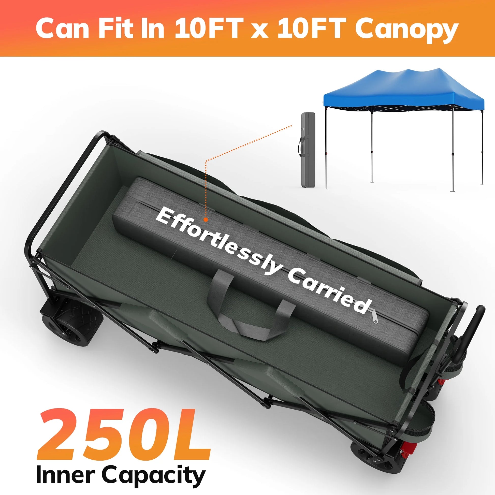 51.2" Large Collapsible Folding Wagon Cart, 560 Lbs Load Capacity, Heavy-Duty Steel Frame & Oversized Wheels for Grocery Shopping, Camping, Sports, Moving – Gray