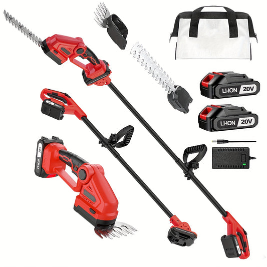 2-in-1 Cordless Hedge & Brush Trimmer with 2 Batteries & Charger, Heavy-Duty 2-in-1 Grass/Weed Cutter, Lithium-Ion Handheld Tool with Replaceable Blades & Storage for Lawn Care, Maintenance ( Plug), Hedge Trimmer, Lawn Trimme