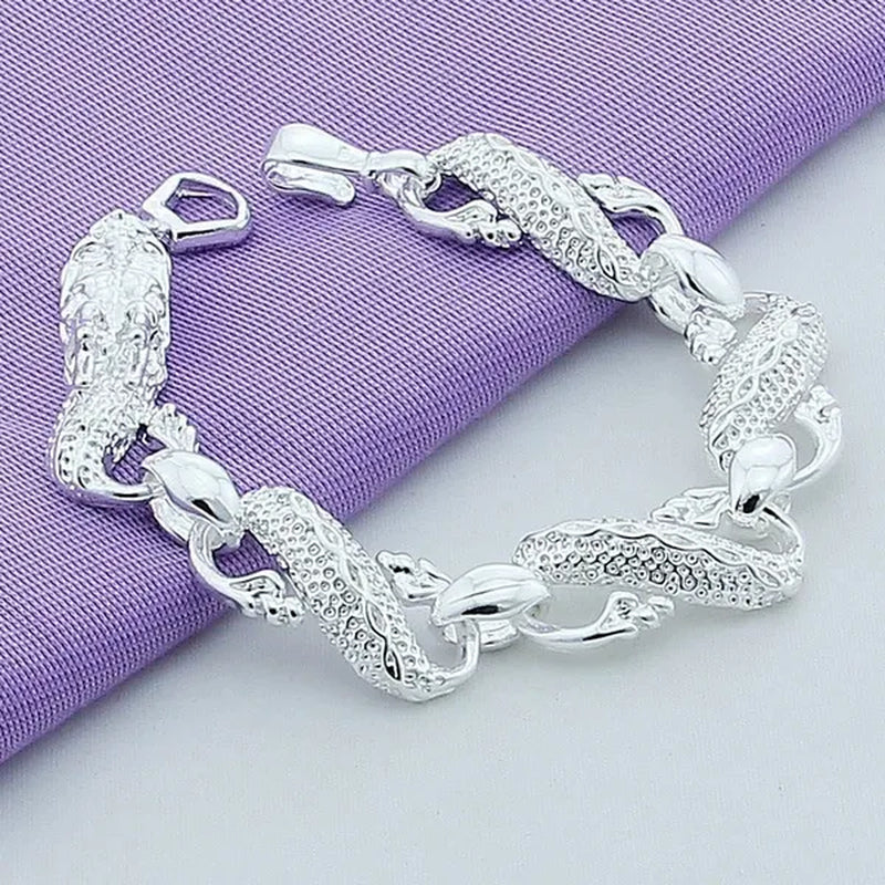 New 2019 Trendy 925 Sterling Silver White Chinese Dragon Chain Bracelets for Men Fashion Jewelry Bracelet Male