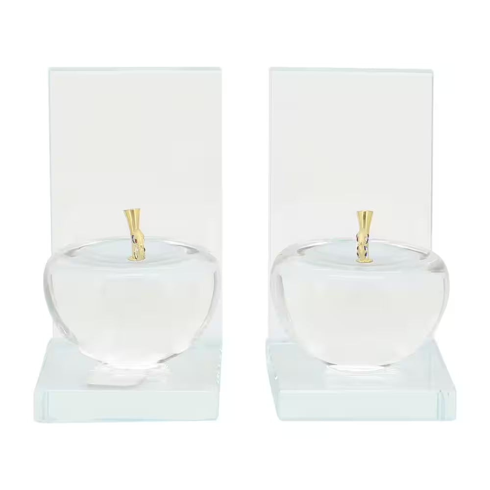 Clear Crystal Apple Glass Bookends (Set of 2)