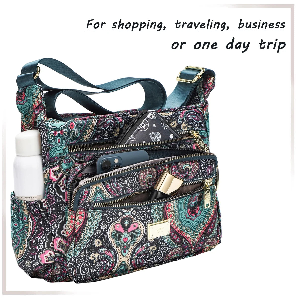 Crossbody Bag for Women Multi Pocket Shoulder Purse Bags Nylon Ladies Travel Handbag with Adjustable Straps