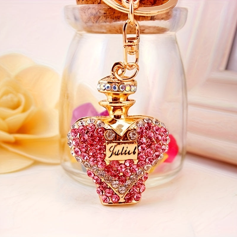 1pc Rhinestone Perfume Bottle Keychain Cute Alloy Key Chain Ring Bag Backpack Charm Car Key Pendant Women Daily Use Gift