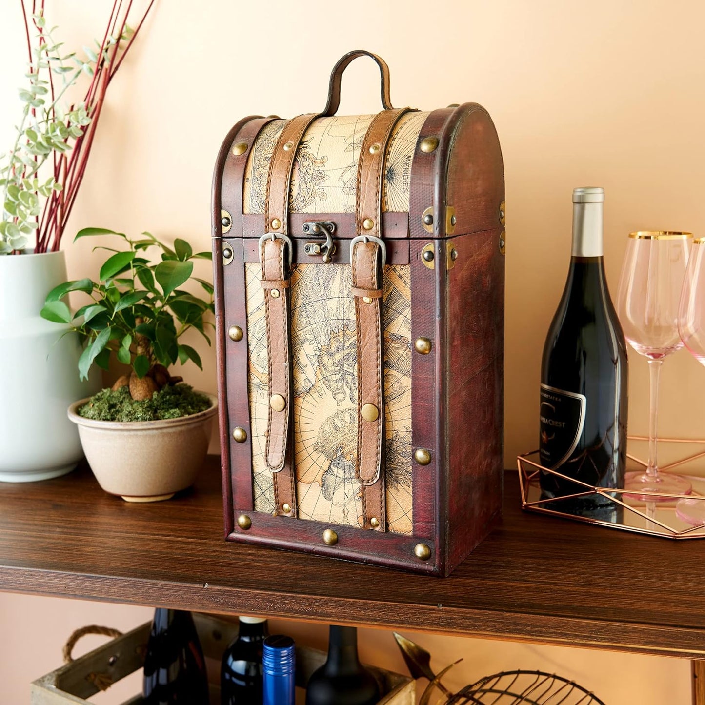 Chateau Old World Wooden Wine Box by , Maroon - 2 Bottle (0603)